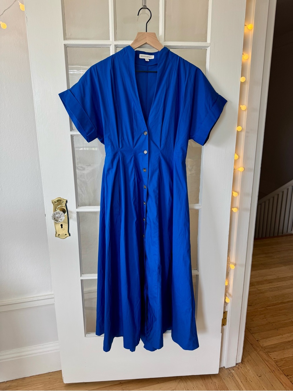 Banana Republic Royal Blue Deep V Button-Front Maxi Dress